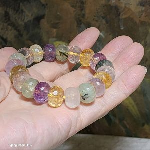 Gegegems collection 14mm Premium faceted Rose Quartz Amethyst Citrine and Prehnite bracelet [Natural Crystal] 精品粉晶紫水晶黃水晶葡萄石手链