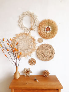 Retro French Style Wall Hanging round Woven Mirror Real Wood Entrance Decorative Accessories for Homestay Nordic Style Home Decoration