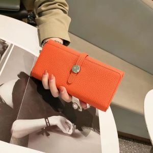 Womens Long Leather Wallet Top Layer Cowhide Large Capacity Mobile Phone Bag Silver Horizontal Pattern Functional Small Bag