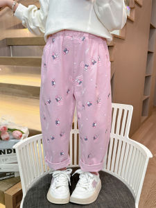 กางเกงขายาวทรงโค้งลายการ์ตูนสำหรับเด็กผู้หญิง ฤดูใบไม้ร่วง 2025 กางเกงขายาวทรงโค้งสไตล์เกาหลี เอวสูง ลำลอง เหมาะกับทุกฤดูกาล