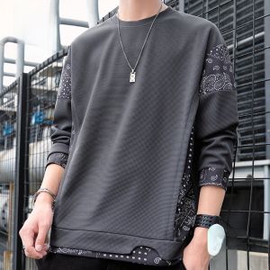 ROMON | Romon Heavyweight Hoodie Long Sleeve Round Neck Mens T-shirt Fake Two-Piece Upper Body Fashionable Urban Style Casual Loose Fit