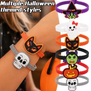 6Pcs New Halloween Cute Fun Wristband Cartoon Ghost PVC Soft Rubber Adjustable Heart-Shaped Single-Hole Party Prop Event Souvenir