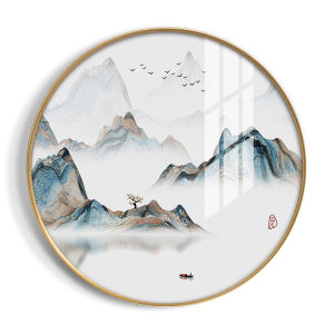 New Chinese Style Circular Zen Landscape Crystal Ceramic Decorative Painting