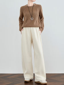 Slimming Wide Leg Pants Solid Color Casual Straight Cut Versatile Cotton Blend Comfortable Fit for Younger Looking Style