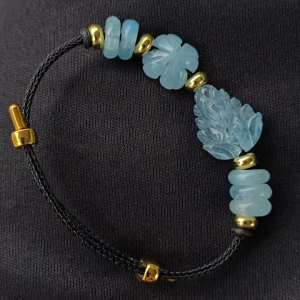 Q1964 Vòng ngũ điếu cỏ 4 lá hồ ly chúa Aquamarine ai gu chảnh kết ngay cho mệnh Thuỷ và Mộc - Phong Thuỷ TUDO