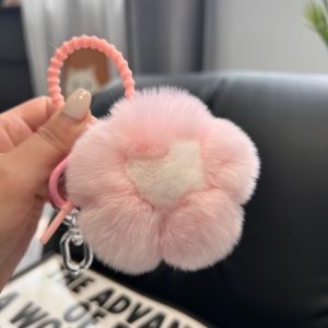 Cute Rabbit Fur Flower Car Keychain Plush Ball Flower Book Bag Hanging Decoration Birthday Gift Sycana Brand Fashion Accessories
