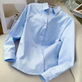White V-neck Long Sleeve Shirt Women's Formal Workwear Anti-light Teacher Uniform No-iron Top Shoulder-line Polo Office Lady Style. 
