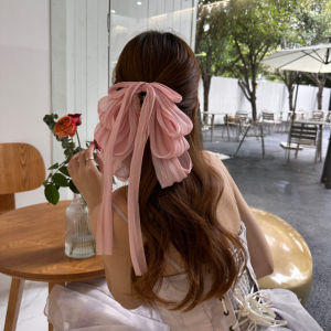 Korean Fashion Long Ribbon Bow Hairpin Elegant Mesh Summer Hair Clip Hair Accessories for Women Girls