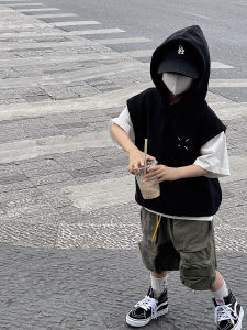 Boys Hooded Vest Pure Cotton Sleeveless Summer Fashionable Childrens Clothing Korean Style Kids Tank Top Trendy Brand