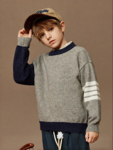 Ask Junior | Color Block Academic Style Thickening Warm Kids Knitwear