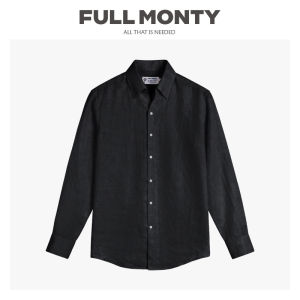 Pure Linen Single Collar Loose Casual Black Lightweight Shirt