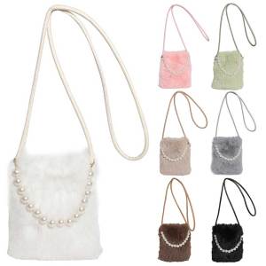 【New Arrival】Women Faux Fur Crossbody Bag Pearl Chain Handbag Clutch Purse Hobo Bag for Travel Party