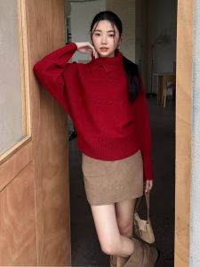 YUEZHONGWEI | Lucky Year Red Waist-accentuating High-neck Sweater