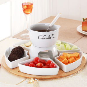 Ceramic Chocolate Hot Pot Suit Haagen-Dazs Chocolate Ice Cream Hot Pot Stove Candle with Tray Spoon Commercial Use