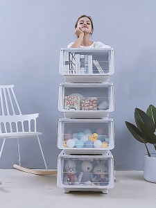 SUNOOM กล่องเก็บของ มีฝาเปิดหน้า กล่องใส่เสื้อผ้ามีล้อก ลังพลาสติก กล่องเอนกประสงค์ กันฝุ่นและกันน้ำ กล่องเก็บรองเท้า