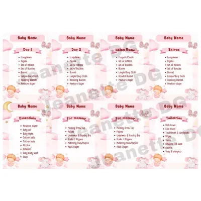 Hospital Bag Checklist Sticker 8pcs for baby and mommy