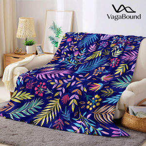 BILIBILI | Navy Tropical Leaf Flannel Blanket Warm Soft Halloween Christmas Decorative Couch Warm Cozy All-Season Gift