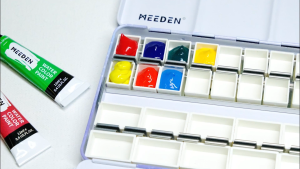 MEEDEN Empty Watercolor Paint Palette: Travel Water Color Palette Tin with 12/24/48 Half Pans - Portable Metal Palette Tin Box (Galaxy)