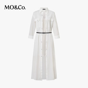 MO&Co. | Cotton Summer Shirt Dress with Turned-up Sleeves Lined and Belt Included