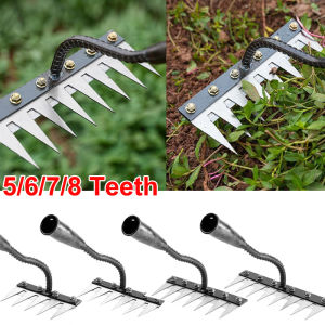 5/6/7/8 Teeth Iron Gardening Hoe Weeding Rake Farm Tool Grasping Raking Loosening Soil Nail Rake Tool Artifact Harrow Farm Tool