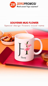 Mug Inisial Nama Tema Bunga Flower - Custom Nama