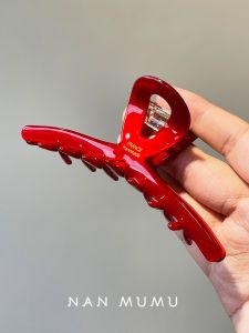 Large Size Red Hair Claw Clip Womens Fashion Sensation South Wood Shark Tail Hair Clip Stylish Hair Accessories