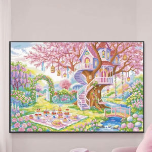 Jigsaw Puzzle 500/1000/1200/2000PCS Cherry Blossom Treehouse Landscape Artwork Stress Relief Wall Art Decor Gift Frameless