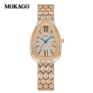 MOKAGO นาฬิกาข้อมือผู้หญิงใหม่สไตล์เพชรนาฬิกาควอตซ์งูหรูหรากันน้ำนาฬิกาแฟชั่นลำลอง