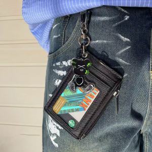 เคสกระเป๋าสตางค์หนังแฟชั่นที่ใส่ป้ายการ์ดบัตรประชาชนป้องกันพร้อมช่องเสียบบัตรมัลติฟังก์ชั่น5ช่องใบอนุญาตทำงานที่ต้องพร้อมสายคล้อง Sampul Kartu