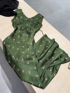 Unique Elegant Green Floral Print Sleeveless Beach Vacation French Waist Dress