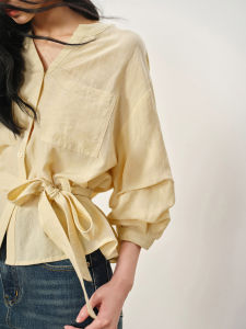 Summer French Elegance Casual Office Wear Bow Tie Waist Shaping Shirt