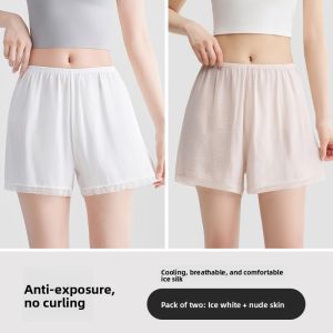 miiow | Cat Woman Ice Silk Safety Pants Women Summer Thin Loose Lace Shorts Home Outdoor Wear Sleepwear Lightweight Polyester Fiber