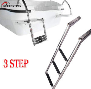 [local delivery] 3 Step Telescoping Folding Ladder For Marine Boat Accessories Platform Boarding Swim Slide Mount Step Stair Ladder for Marine Boat Yacht Swimming Pool