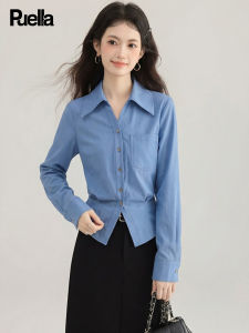 puella | Áo Blouse Cinch eo Màu Xanh Thời Trang Pháp
