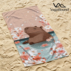 Capybara in Cherry Blossoms Luxury Beach Towels Crafted from Combed Cotton Plush and Absorbent Beach Towel or Pool Towels