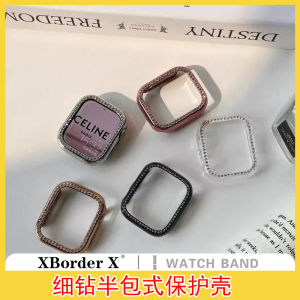 Flash Diamond Plated Watch Case Half Cover Style with Fine Diamonds Protective Shell for Apple S9 iWatch8/7654 Electroplated