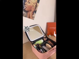 Make Up Bag With Mirror LED Light Cosmetic Bag Waterproof Fashion Make Up Bag Large Storage Portable Rechargeable