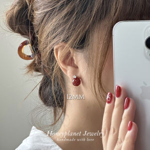 Mensan Planet High Quality Natural Red Agate Zircon 925 Silver Earrings New Chinese Style Simple Luxury Fashion Jewelry