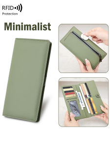 Minimalist RFID Ultra-Thin Womens Long Wallet PU Double Folding Wallet Multifunctional Womens Coin Credit Card Bag Hand-Held B