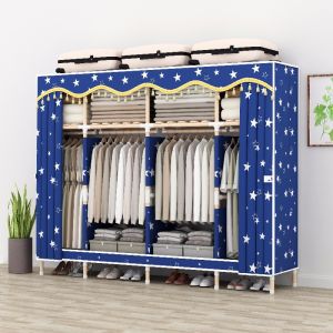 Mainland Lemari Pakaian Kain Portable Rak Baju Susun Tirai Organizer Tempat Penyimpanan Baju Wardrobe Almari Stand Hanger Serbaguna HSH123