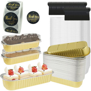 50Set Mini Loaf Pans with Lids and Spoons 6.8oz Rectangle Aluminum Foil Baking Pan Mini Bread Container Heat-Resistant Cake Pans