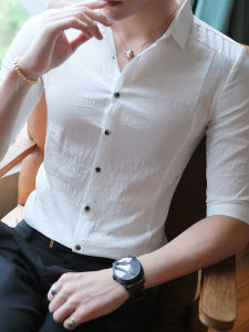 Áo Sơ Mi Áo Sơ Mi Trắng Tay Bảy Tấc Cộc Tay Cho Nam Trào Lưu Thương Hiệu Thời Trang Đẹp Trai Ngầu Cảm Giác Cao Cấp Áo Sơ Mi Tay Lỡ Mùa Hè Ôm Dáng
