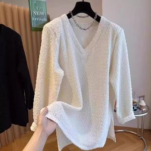 Áo Thun Dài Tay Cổ Chữ V Sang Trọng Tối Giản Cỡ Lớn Mùa Xuân Thu Tay Lửng Áo Thun Nam Mùa Xuân Thu Thường Ngày