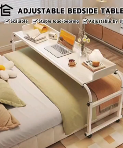 Adjustable Cross-bed Table with Wheels and Baffle Movable Overbed Lazy Desk e Bedroom Laptop Table Bedside Tables Home Office Desks for Studying Eating Working