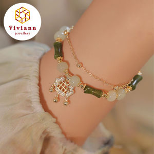 Viviann Original Bamboo Bracelet Handmade Green Bamboo Joint Beaded Bracelet for Women Leaves Tassel Flower Bracelets Bangles Girls Party Charm Jewelry Gifts Bamboo Bangle