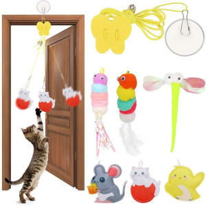 Cat Hanging Toy Elastic Adjustable Rope with Bell Interactive Kitten Toy Dragonfly Shape Swing Hanging Door Teasing Cat Toys