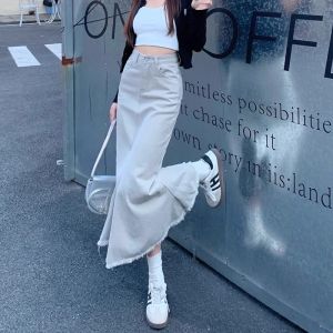 สูง เอว เดนิม Mini กระโปรง ผู้หญิง ฤดูใบไม้ผลิ 2024 รูปแบบใหม่ พรางหุ่น หางปลาพันรอบ กระโปรง ทันสมัย หลากหลาย ร้อน เด็กผู้หญิง