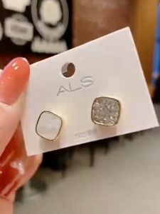 Japanese and Korean Easiest for Match Diamond Square Geometric Diamond Double-Sided Design Ear Clip Exquisite Magnet Earrings without Pierced Earrings