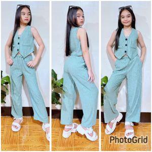 Kimberly Terno Pants Set for Girls | Korean Style Outfit | Soft & Comfy | Bark crepe Fab(7-10 yr old)