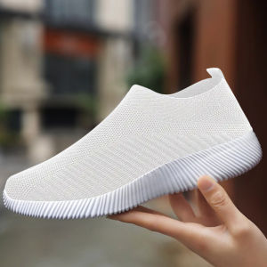 Summer Womens Solid Color Sneakers Breathable Mesh Woven Outdoor Lightweight Low Top Walking Running Sports Socks Tennis Shoes